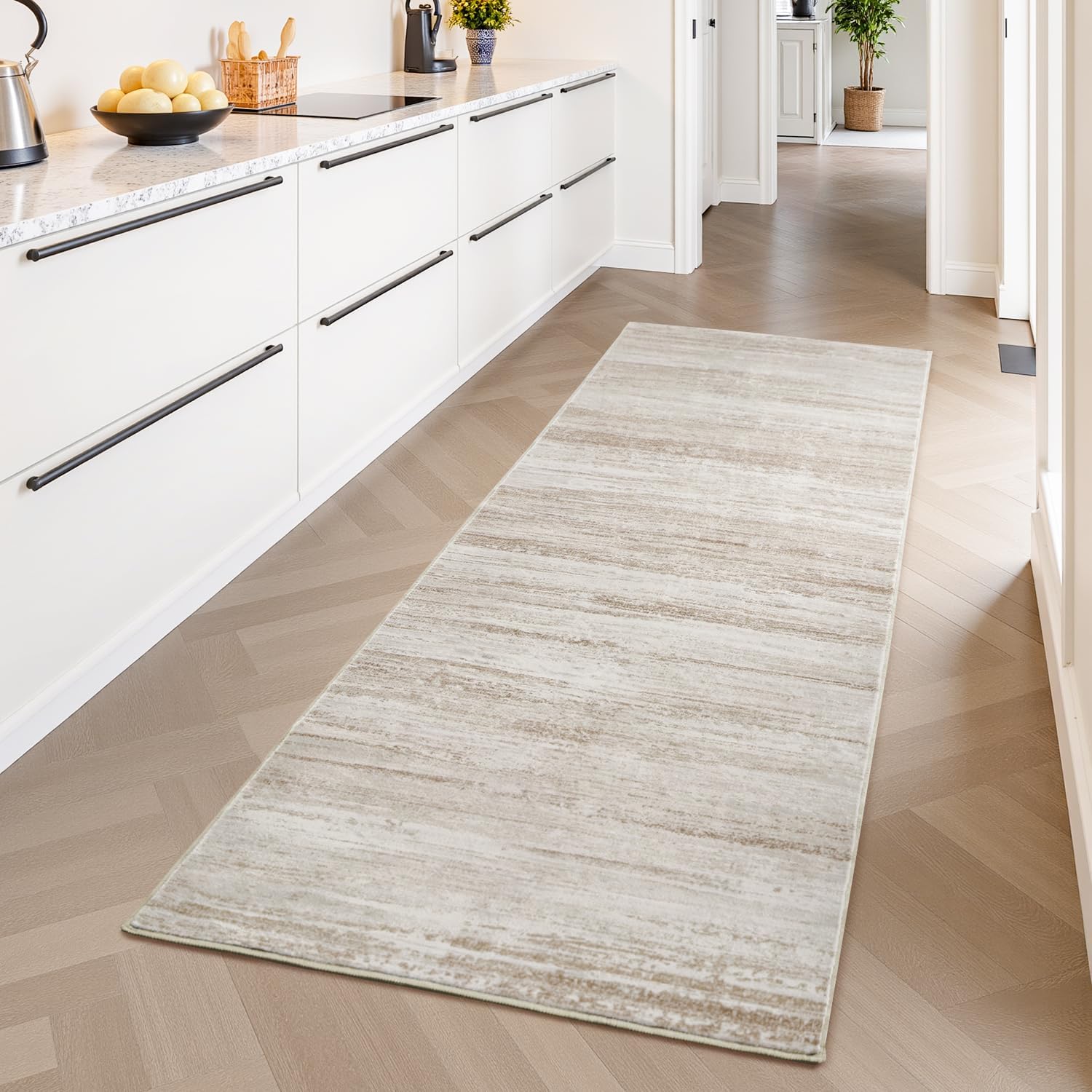 PADOOR Modern Abstract Runner Rug (Brown)