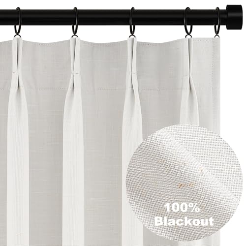 Topfinel 100 Inch Long Black Out Custom Drapery Panels, Double Pinch Pleated Window Coverings, Kids Summber Boho Farmhouse Heat Blocking Sound Block Back Tab Curtains for Patio Sunroom Bay Window