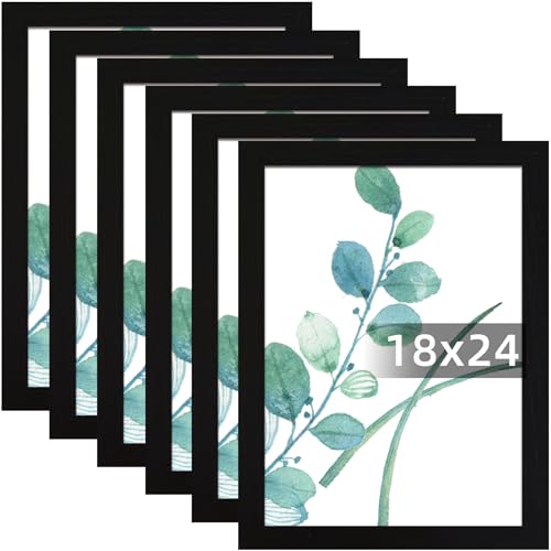 SESEAT 18x24 Picture Frame Black Set of 6, Display Pictures 18x24 Without Mat for Wall Mounting, Wall Gallery Poster Frames