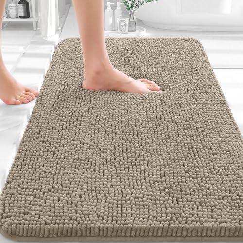 OLANLY Bathroom Rugs 36x24, Extra Soft Absorbent Chenille Bath Rugs, Rubber Backing Quick Dry, Machine Washable Bath Mats for Bathroom Floor, Tub and Shower, Home Decor Accessories, Warm Taupe