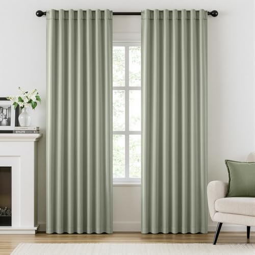 ANRODUO Extra Long Blackout Drapes 108 Inches Length 52 Inch Width Each Panel Sage Greem Room Darkening Light Blocking Window Curtains for Night Shift Worker