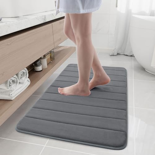 Buganda Memory Foam Bath Mat, 40" x 24", Ultra Soft and Non-Slip Bathroom Rugs, Water Absorbent and Machine Washable Bath Rug Runner for Bathroom, Shower, and Tub, Grey
