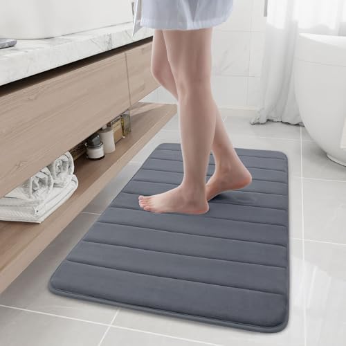 Buganda Memory Foam Bath Mat, 40" x 24", Ultra Soft and Non-Slip Bathroom Rugs, Water Absorbent and Machine Washable Bath Rug Runner for Bathroom, Shower, and Tub, Dark Grey