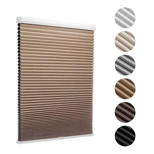 MYshade Blackout Cordless Cellular Shades Honeycomb Shade for Indoor Windows Room Darkening Blinds for Home Office Pull Down Window Shades Easy to Install 46 inch Wide, H64 Pleated Shade