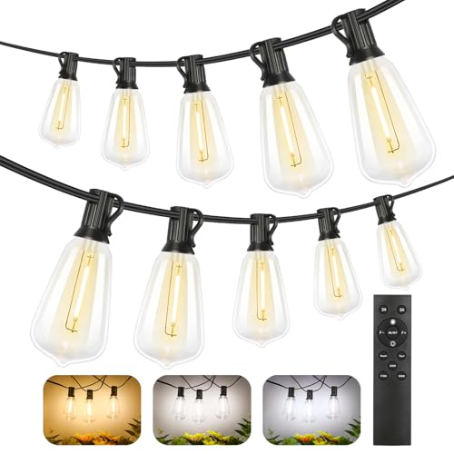 Brightever 200FT Outdoor String Lights with Remote, 2700K/4000K/5000K Selectable LED String Lights for Outside with 100+4 ST38 Edison Bulbs