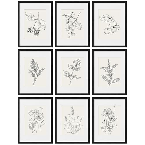 eletecpro 12x16 Picture Frames Set of 9, Classic Gallery Wall Frame Set Displays 8.5x11 Photos with Mat or 12x16 without Mat, Photo Frames Collage Wall Decor, Poster Display for Home Decor, Black
