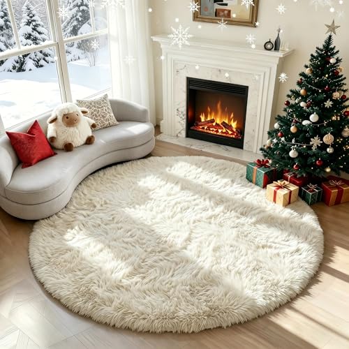 PAGISOFE Cream White 6Ft Round Rug