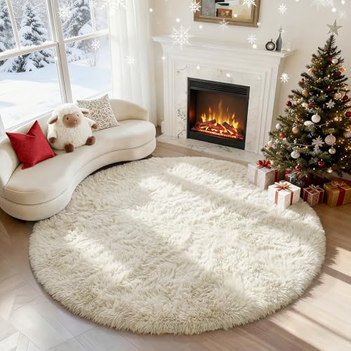 PAGISOFE Cream White 7Ft Round Rug