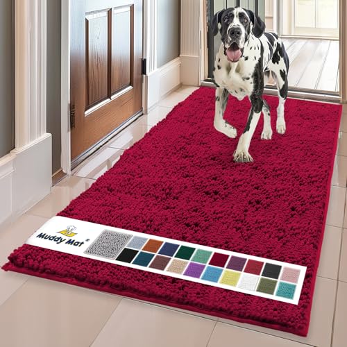 Muddy Mat Original Dog Door Mat for Muddy Paws, Super Absorbent Microfiber, Non-Slip Washable Pet Rug, Quick Dry Chenille Entryway Carpet, Machine Washable Indoor Outdoor mat, Maroon 35"x60"