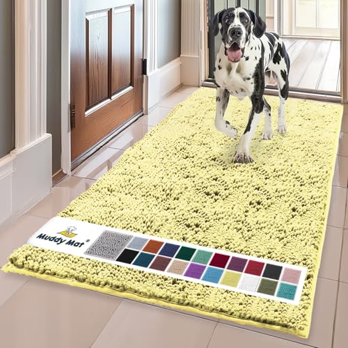 Muddy Mat Original Dog Door Mat for Muddy Paws, Super Absorbent Microfiber, Non-Slip Washable Pet Rug, Quick Dry Chenille Entryway Carpet, Machine Washable Indoor Outdoor mat, Yellow 24"x60"
