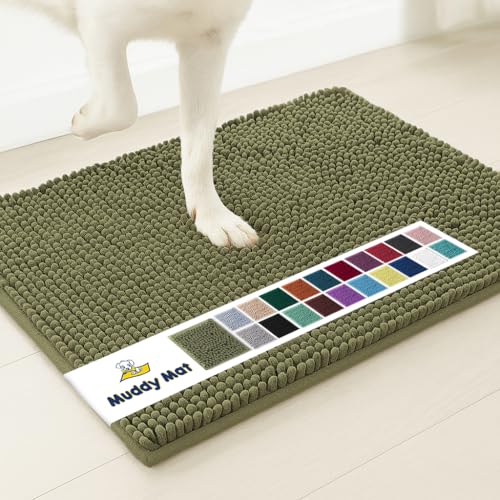 Muddy Mat Original Dog Door Mat for Muddy Paws, Super Absorbent Microfiber, Non-Slip Washable Pet Rug, Quick Dry Chenille Entryway Carpet, Machine Washable Indoor Outdoor mat, Army Green 48"x72"