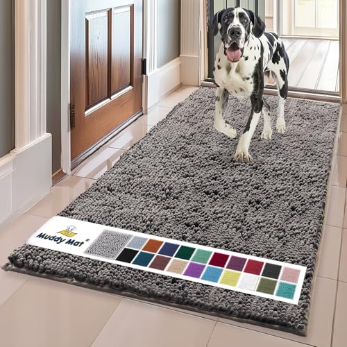 Muddy Mat Original Dog Door Mat for Muddy Paws, Super Absorbent Microfiber, Non-Slip Washable Pet Rug, Quick Dry Chenille Entryway Carpet, Machine Washable Indoor Outdoor mat, Charcoal 24"x60"