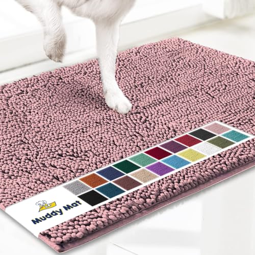 Muddy Mat Original Dog Door Mat for Muddy Paws, Super Absorbent Microfiber, Non-Slip Washable Pet Rug, Quick Dry Chenille Entryway Carpet, Machine Washable Indoor Outdoor mat, Pink 48"x72"