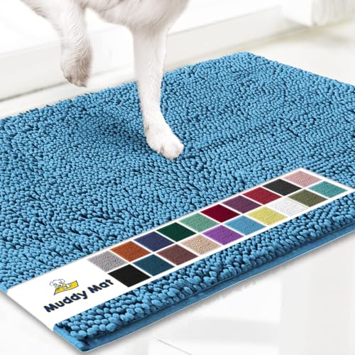 Muddy Mat Original Dog Door Mat for Muddy Paws, Super Absorbent Microfiber, Non-Slip Washable Pet Rug, Quick Dry Chenille Entryway Carpet, Machine Washable Indoor Outdoor mat, Sky Blue 48"x72"