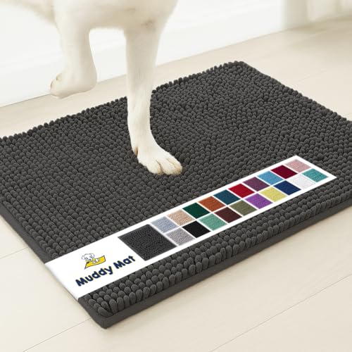 Muddy Mat Original Dog Door Mat for Muddy Paws, Super Absorbent Microfiber, Non-Slip Washable Pet Rug, Quick Dry Chenille Entryway Carpet, Machine Washable Indoor Outdoor mat, Charcoal 48"x72"
