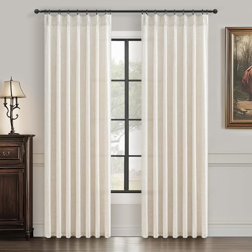 Pinch Pleat Cream Beige 72 Inch Curtains for Bedroom, Rustic Linen Blend Viral Sheer Window Drapes Light Filtering Privacy Cottagecore Office/Sunroom Curtain Back Tab (Ivory 40"W x 72"L Panels 2 Set)