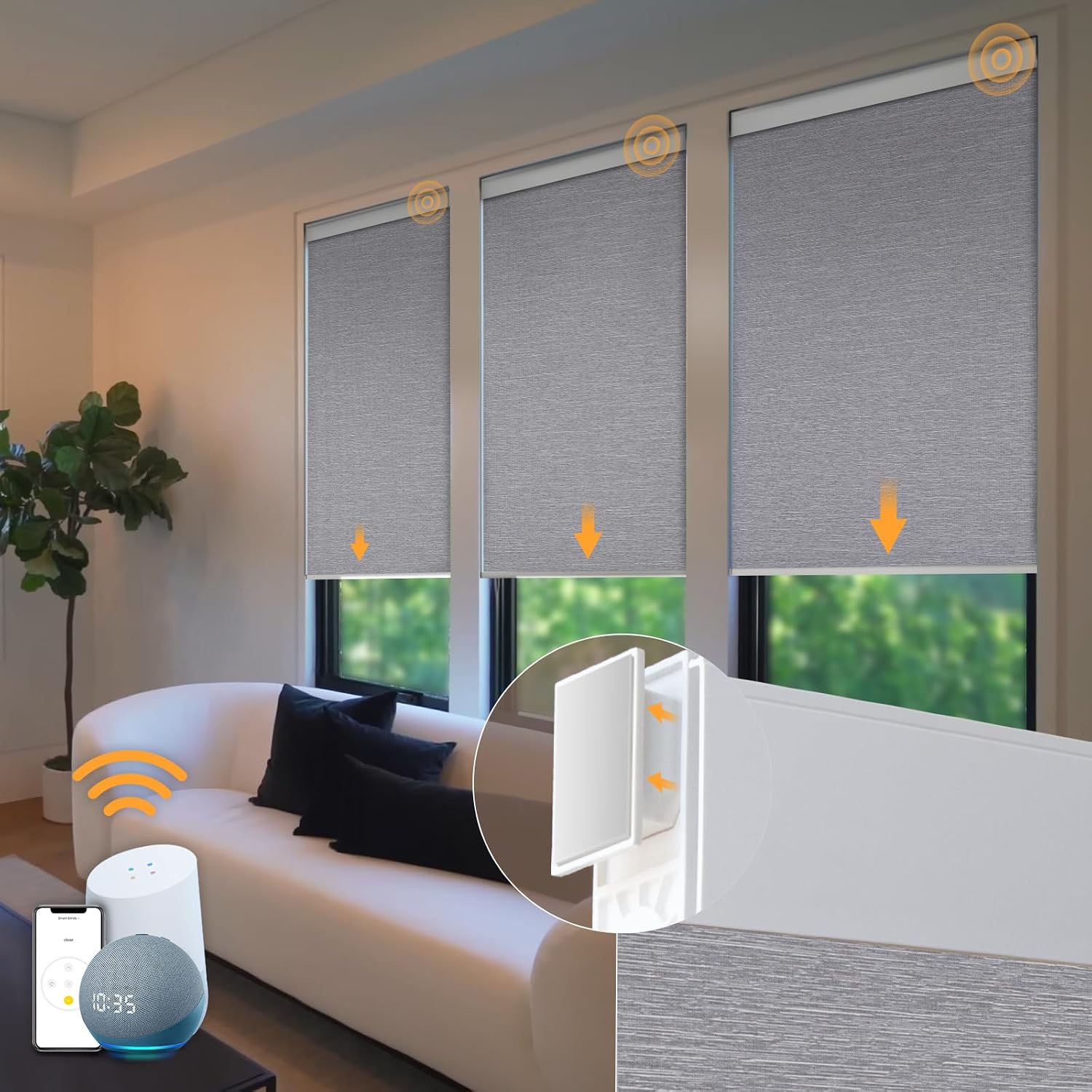 Motorized Blinds No Drill Automatic Blinds for Windows Cordless Roller Shades Electric Blinds with Remote Control Smart Blinds (Grey, 34.5 x 72)