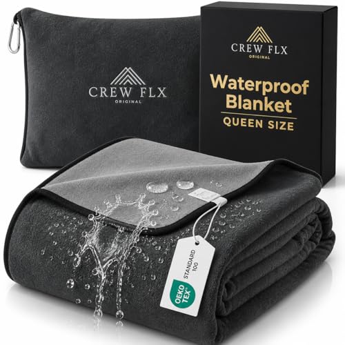 Waterproof Blanket for Bed, Reversible Double Sided Flannel Love Blanket for Couples - Spill & Stain Resistant, Soft Plush Throw Couch Splash Blankets with Fleece Bag (80"x60") Light Gray/Dark Gray