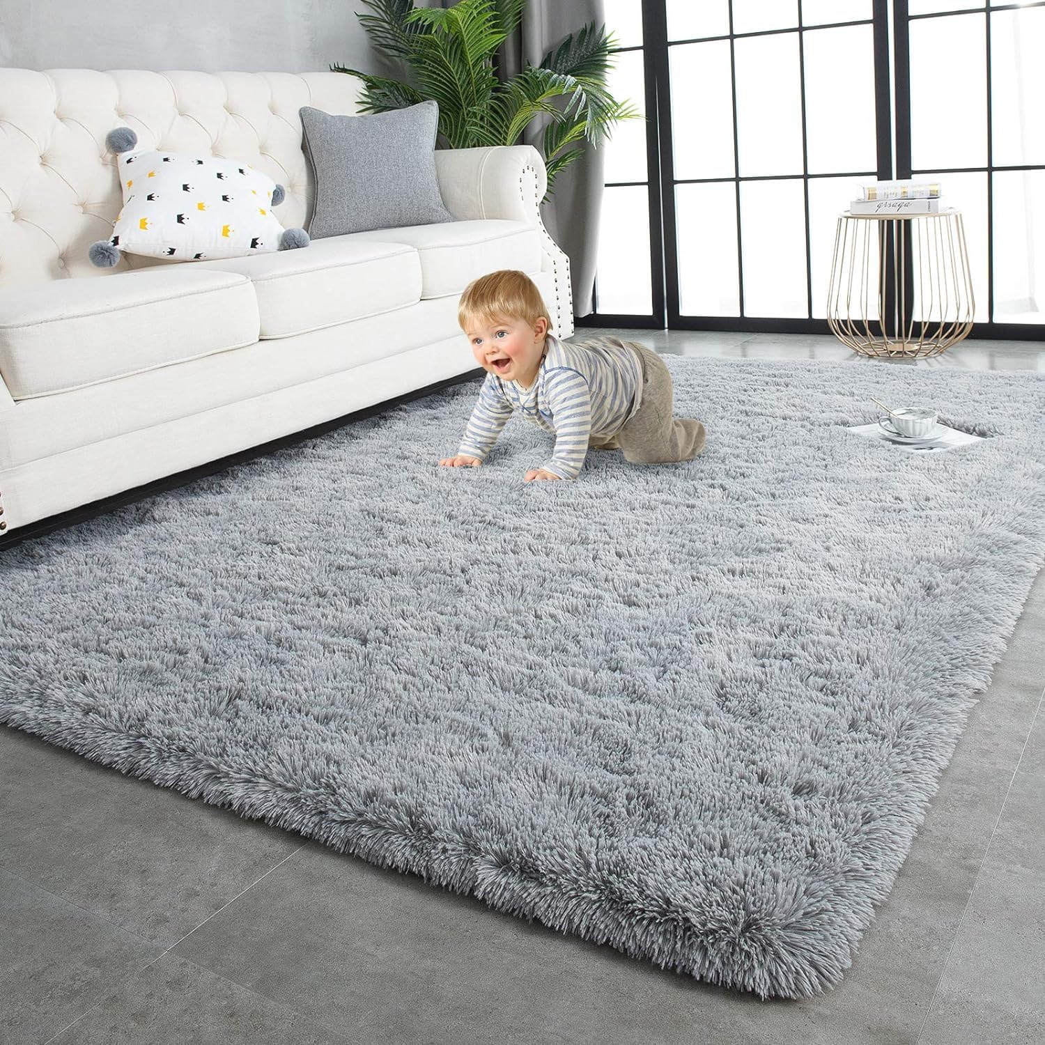 TWINNIS Super Soft Shaggy Rugs Fluffy Carpets, 9x11 Feet, Indoor Modern Plush Area Rugs for Living Room Bedroom Kids Room Nursery Home Decor, Upgrade Anti-Skid Rectangular Fuzzy Rug, Grey