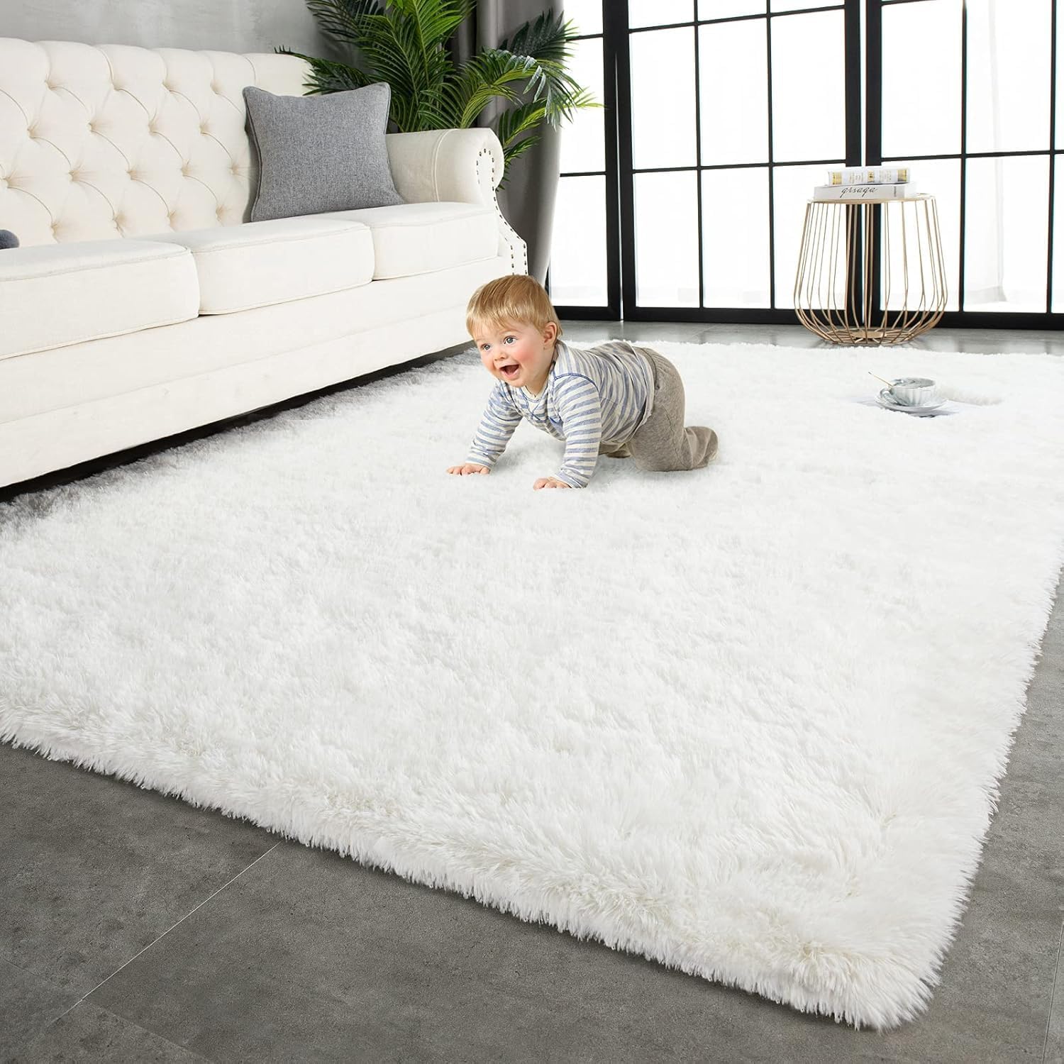 TWINNIS Shaggy Rug 7x10 Cream