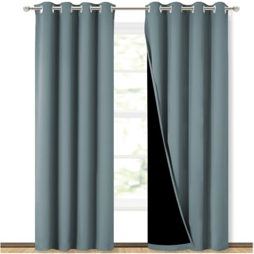 NICETOWN 100% Blackout Curtains for Bedroom 84 incehs Long, Privacy Protection & Noise Reducing Full Shade Drapes with Black Liner, Insulated Window Treatment, 2 Pieces, 52" W per Panel, Stormy Sea
