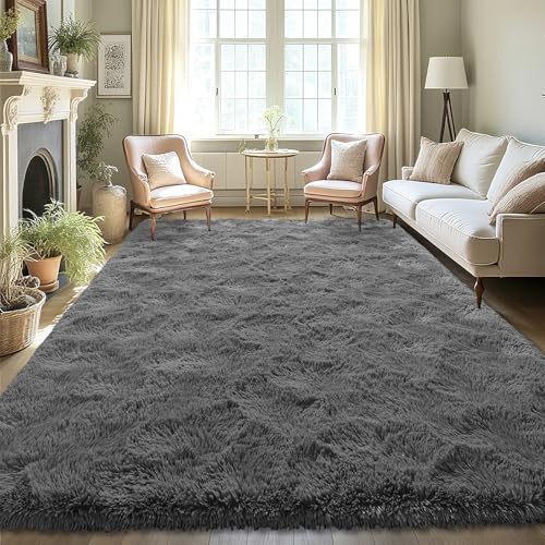 LOCHAS Ultra Soft Indoor Modern Area Rugs 8 x10, Fluffy Living Room Carpets for Children Bedroom Home Decor Nursery Rug, Coal-Gray