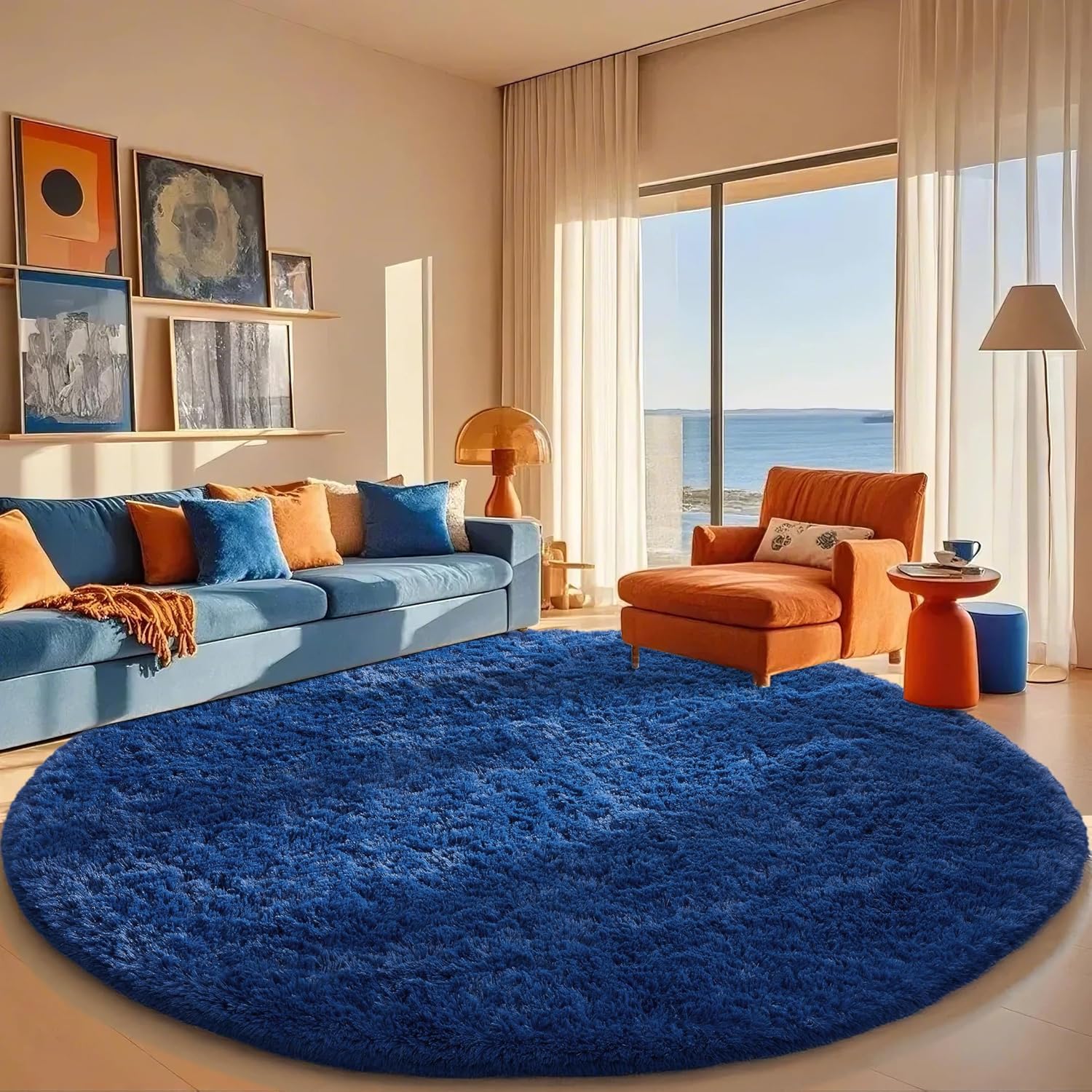 Ophanie 8ft Round Blue Rug