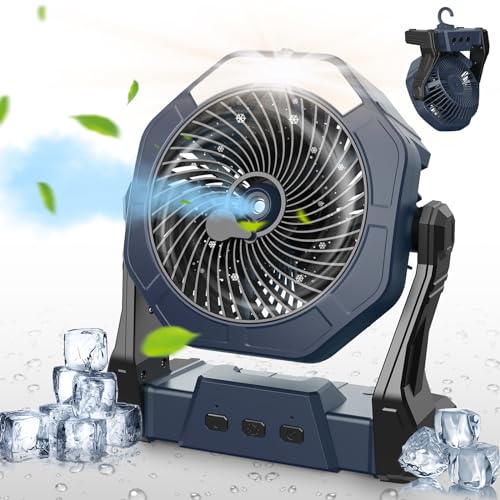 Ausic Misting Fan Portable, 20000mAh Outdoor Cooling Fans for Patio, 250ml Water Spray Fan with Led Light, Beach Camping Essential, 8 Inch Battery Operated Rechargeable Fans for Tents,Travel