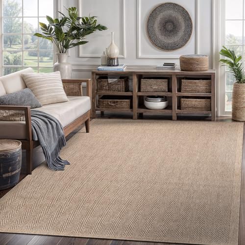 CAMILSON Easy Jute Rug 5x7, Indoor Outdoor Natural Color Fiber Area Rugs for Living Room Patio and Kitchen Rug Herringbone Seagrass Woven Design Easy-Cleaning Washable Outside Carpet Alfombras 5 x 7