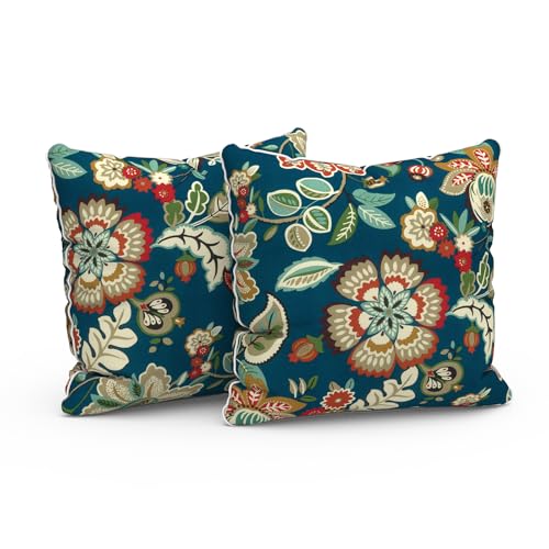 LVTXIII Set of 2 Patio Throw Pillows Waterproof 18"x18" Fade Resistant Outdoor Throw Pillows with Inserts, Fluffy Decorative Garden Toss Pillow Cushions for Home Patio Coach Sofa Use, Peacock Blue