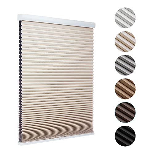 MYshade Blackout Cordless Cellular Shades Honeycomb Shade for Indoor Windows Room Darkening Blinds for Home Office Pull Down Window Shades Easy to Install 32.5 inch Wide, H72 Beige Pleated Shade