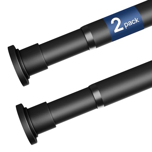 ALLZONE Tension Curtain Rod for Window, 2 Pack 83-123 Inches, Heavy Duty Curtain Rods No Drilling, Non-Slip Bathroom Shower Tension Rod, Renter Friendly, Adjustable, Spring Loaded, Extra Long, Black