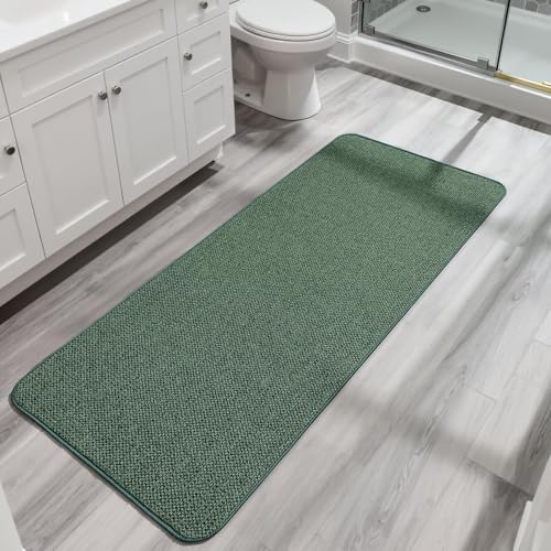 Bath Mat,Ultra Thin Bathroom Runner Rugs,Large Bath Mats for Bathroom,Quick Dry,Non-Slip,Machine Washable,Low Pile,Bath Rug,Shower Outside,Sink,Home Decor Accessories.Green,1'9"x3'11"(21x47inch)