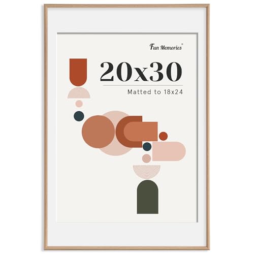 Modern Arched Picture Frames, Shatterproof PVC Photo Frames 20x30, Display Pictures 18x24 with Mat or 20x30 Without Mat, Lightweight, Water-Resistant & Space-Saving Home/Office Decor, Natural