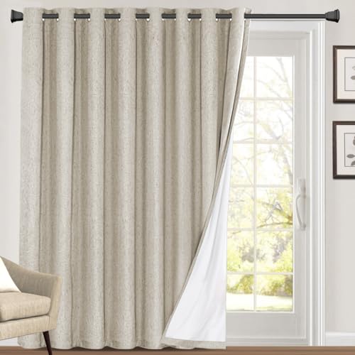 PrinceDeco Linen Blackout Curtains 108 Inches Long Faux Linen Blackout Curtains for Bedroom Extra Wide Curtains for Sliding Glass Doors Extra Wide Patio Door Curtains,W100 X L108 Inch,Cobblestone