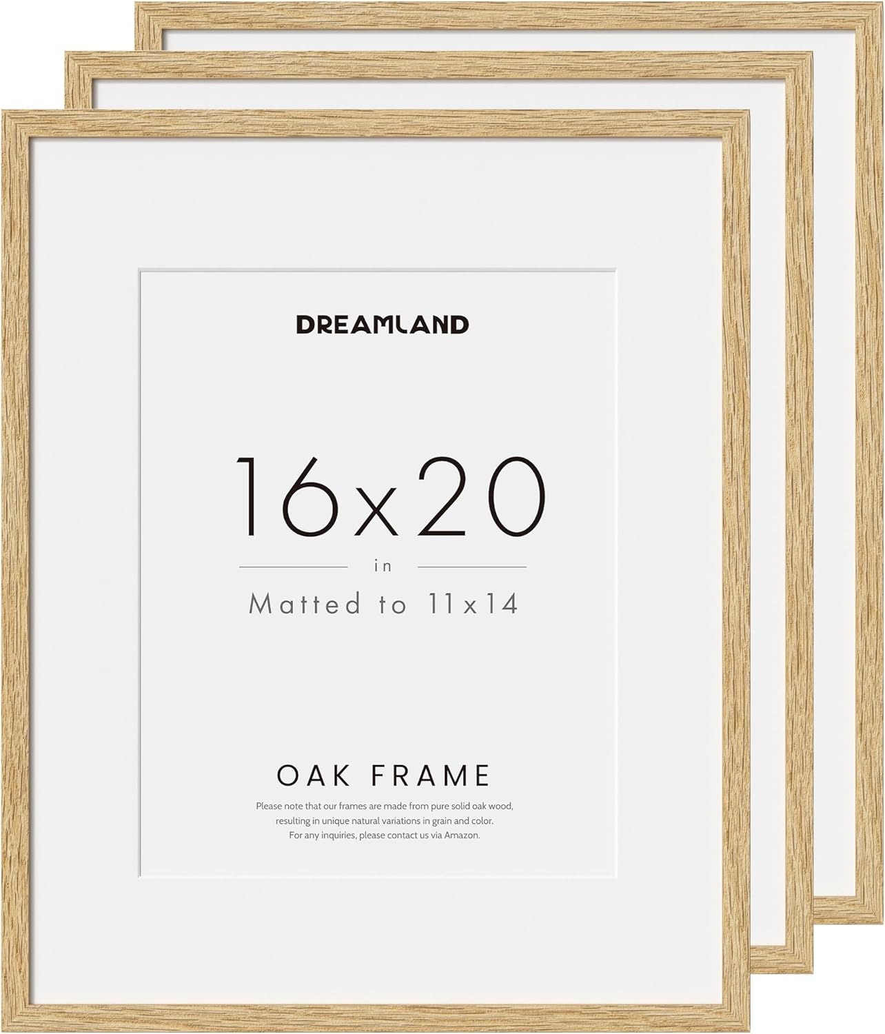 16x20 Picture Frame Solid Oak Natural Wood Frame Wood Picture Frames Mat for 11x14 with Tempered Glass