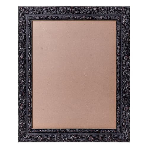 ArtXO Wood Vintage 11x14 Picture Frames for Home Wall: Ornate Classic Black Photo Frame, 11x14inch Rustic Gallery Wall Frame for Canvas, Poster, Diploma, Family Friends Photo Display