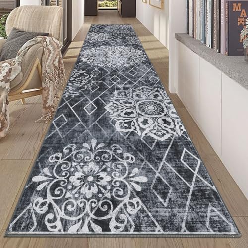 HEBE Hallway Runner Rug 2'8''x12' Washable Vintage Distressed Area Rugs Non Slip Laundry Rug Runner Boho Floor Carpet Runners for Hallways Entryway Laundry Room Kitchen Bathroom