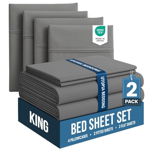 Utopia Bedding King Bed Sheets Set - Pack of 2 Sheet Sets - Perfect for Spa, Hotel, & Guest Bedroom - Brushed Microfiber - Shrinkage and Fade Resistant - Easy Care (Grey)