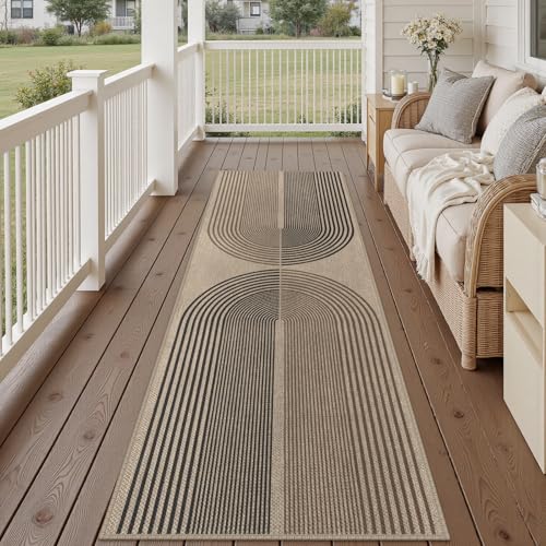 Easy Jute Rainbow Runner Rug, 2.6x8 Washable Rugs Runner for Hallway Non-Slip Boho Farmhouse Kitchen Runner Rug, Modern Abstract Indoor Outdoor Carpet for Porch Laundry Entryway