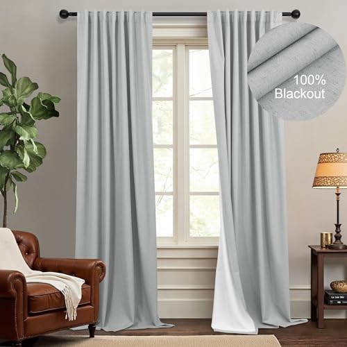 DANCURTON Light Gray Linen Blackout Curtains