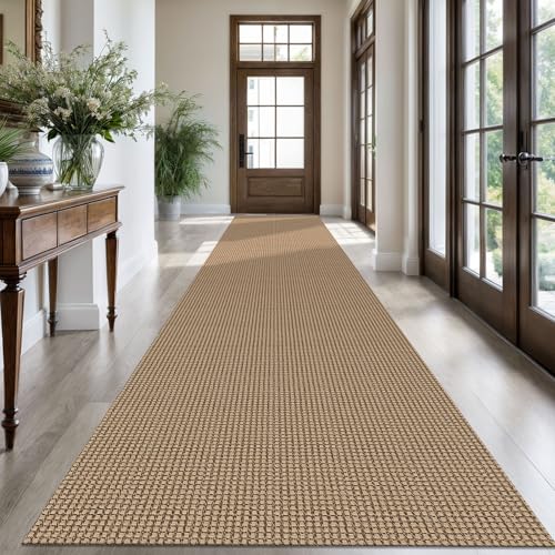 KOZYFLY Extra Long Runners for Hallways 3x18 ft Washable Kitchen Runner Non Slip Rubber Backed Hallway Rug Cotton Entryway Runner Rug Floor Carpet for Indoor Hall, Kitchen, Stair, Tan/Orange/Brown