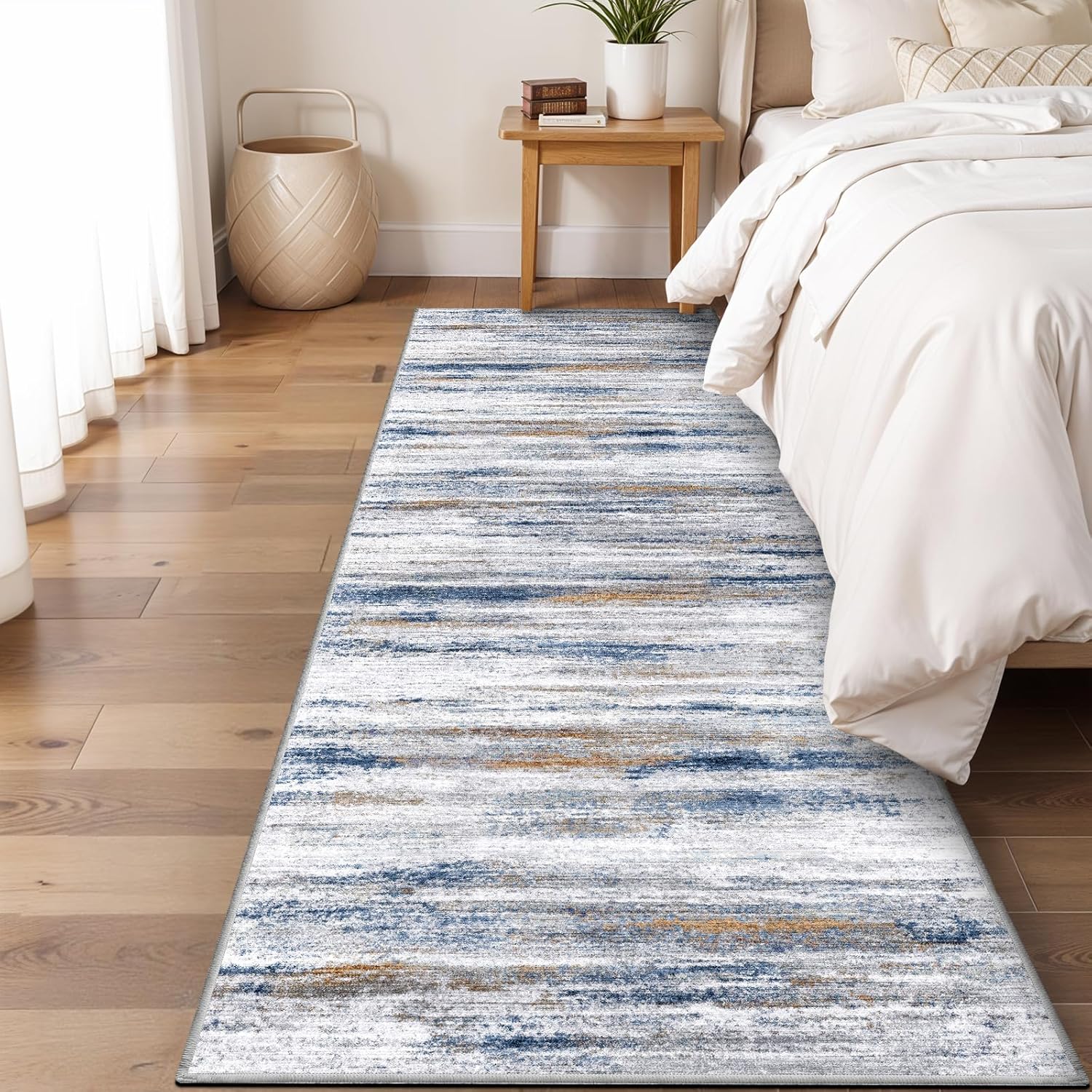 2x8 Washable Runner Rug for Family: Easy-to-Clean Runners for Hallway Entryway Bedroom - Stain and Water Resistant Rugs with Non-Slip Backing - Soft Low-Pile Carpet Navy Grey
