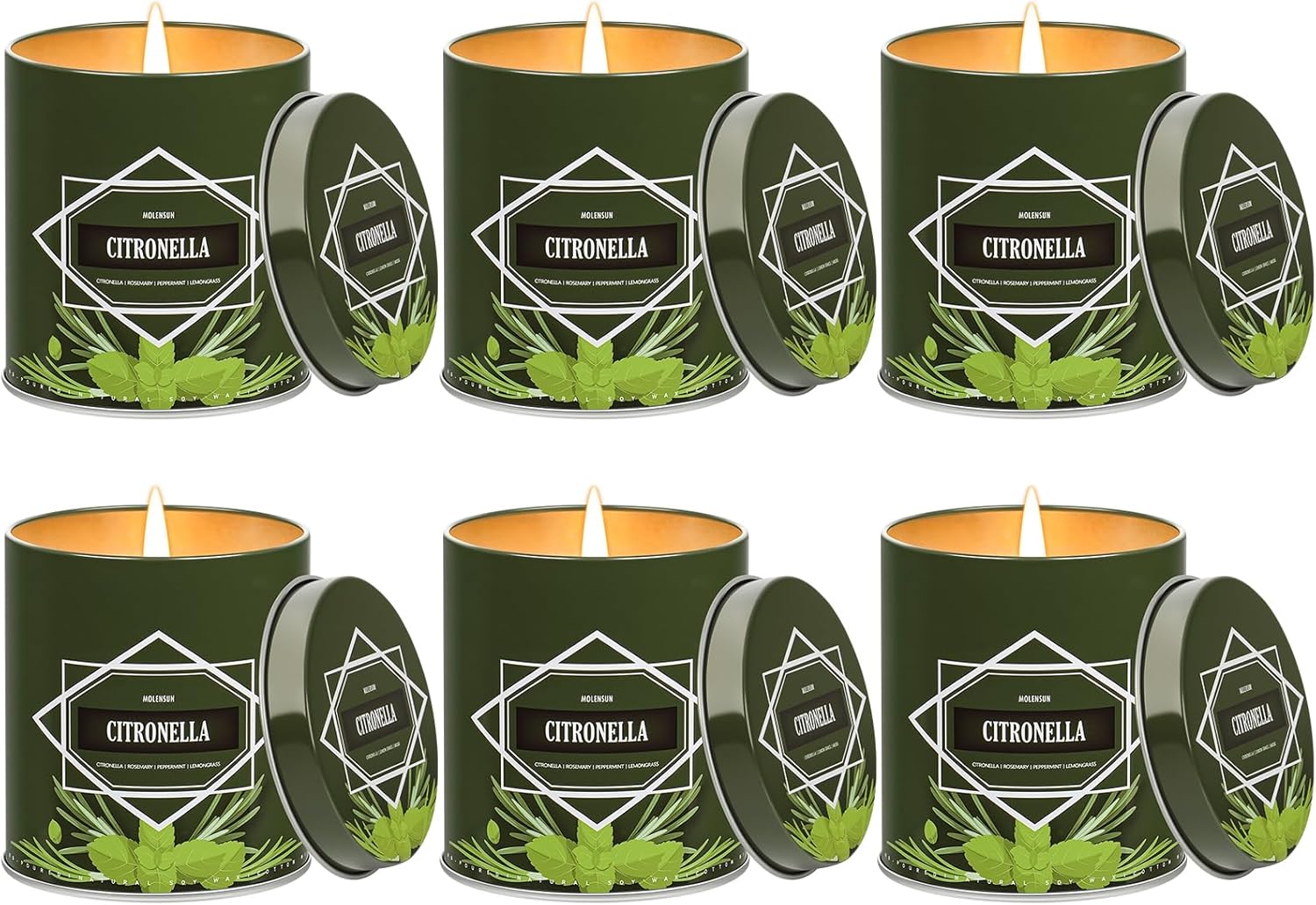 Citronella Candles Outdoor 6-Pack, Total 54oz Citronella Candles for Outside Patio, Camping & Garden, Summer Gifts for Indoor Home Scented, 50-Hour Burn Time, 9 Ounce Each
