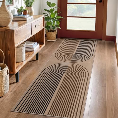 Tangsoo Rainbow Easy Jute Rug Washable Runner Rug 2x6 for Hallways,Non-Slip Thin Dark Brown Outdoor Rug,Modern Farmhouse Carpet for Porch Laundry Bedroom Living Room Entryway