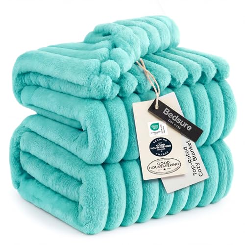Bedsure GentleSoft Blue California King Size for Bed - Cozy Soft Blankets for Women, Cute Small Fleece Throws for Girls, Birthday Gifts for Women, Blue Fog, 102x96 Inches