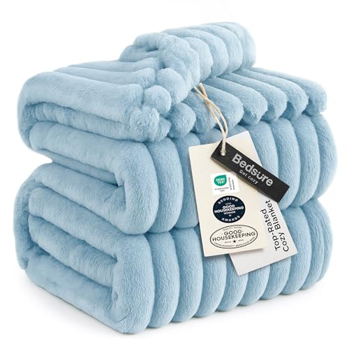 Bedsure GentleSoft Blue California King Size Blanket for Couch - Cozy Soft Blankets for Women, Cute Small Fleece Throws for Girls, Birthday Gifts for Women, Light Blue, 102x96 Inches