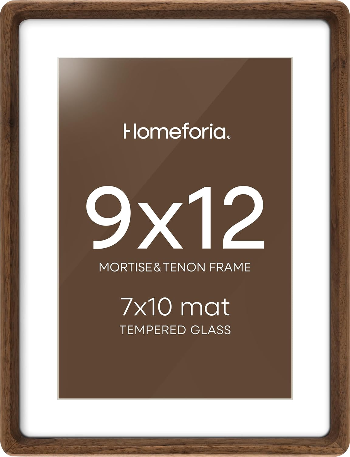 Homeforia 9x12 Picture Frame Brown Wood, Mortise & Tenon Walnut 9 x 12 Photo Frames with Mat 7 x 10 for Wall or Tabletop, Dark Wooden Frames 12x9 Matted to 7x10 Art, Tempered Glass, Wall Kit, Set of 1