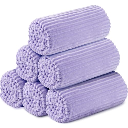 Buryeah 6 Pcs Flannel Throw Blanket Bulk 50 x 60 in Sleepover Blankets Outdoor Wedding Throw Lightweight, Oeko-TEX Standard 100 Certified for Sofa Donation Homeless Gifts (Light Purple)