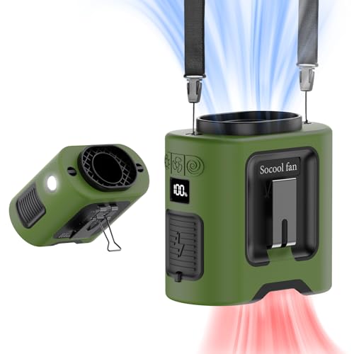 Socool 14500mAh Portable Waist Fan Clip on Belt 360 Rotation Wearable Rechargeable Personal Shirt Fan, 67H Cooling 5-Speed Battery Operated with Light, Neck Fan Hands-Free for Outdoor Jobsite Camping
